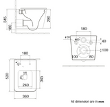 RIMLESS WALL HUNG WC WITH SOFT CLOSE UF SLIM SEAT COVER  ( BOLT DISTANCE 7INCH) - AQUANT -  ( ROYAL NAVY -  - 520x350x345 mm - 20.8inchX14inchX13.8inch )