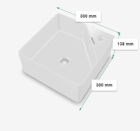 TABLE TOP  CORNER WASH BASIN - AQUANT -  ( WHITE -  - 300x300 mm - 12inchX12inch )