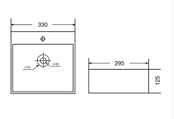 TABLE WALL MOUNTED WASH BASIN W/TAP HOLE - AQUANT -  ( WHITE -  - 330x295x125 mm - 13.2inchX11.8inchX5inch )