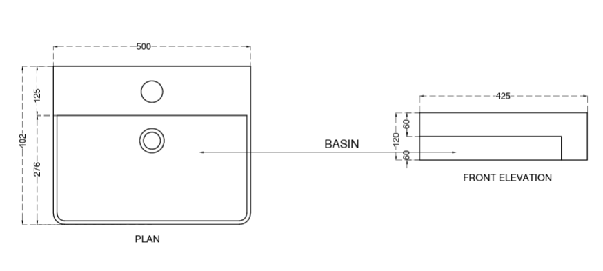 SEMI RECESSED WASH BASIN - AQUANT -  ( WHITE -  - 500x425x120 mm - 20inchX17inchX4.8inch )