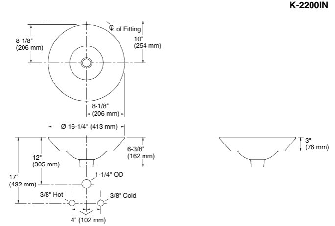 CONICAL BELL TABLE TOP WASH BASIN - KOHLER PREMIUM -  ( BLACK - PREMIUM - 413x413 mm - 17inchX17inch )