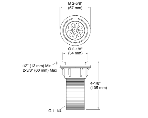COMPLEMENTRY  WASTE COUPLING LONG F/T - KOHLER POPULAR -  ( POLISHED CHROME - POPULAR - 0x32 mm - 1.25inchX0inch )