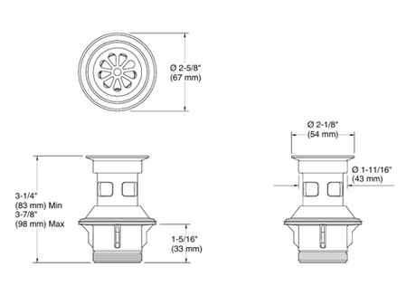 COMPLEMENTARY-WASTE COUPLING H/T LONG - KOHLER POPULAR -  ( FRENCH GOLD - POPULAR - 0x32 mm - 1.25inchX0inch )