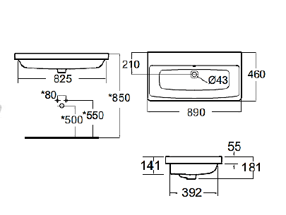 DOUBLE COUNTER TOP WASH BASIN - AMERICAN STANDARD -  ( WHITE - FECILITY - 875x450 mm - 35inchX18inch )