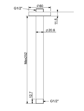 CEILING SHOWER  ARM - AMERICAN STANDARD -  ( CHROME - UNIVERSAL - 200x15 mm - 8inchX0.5inch )