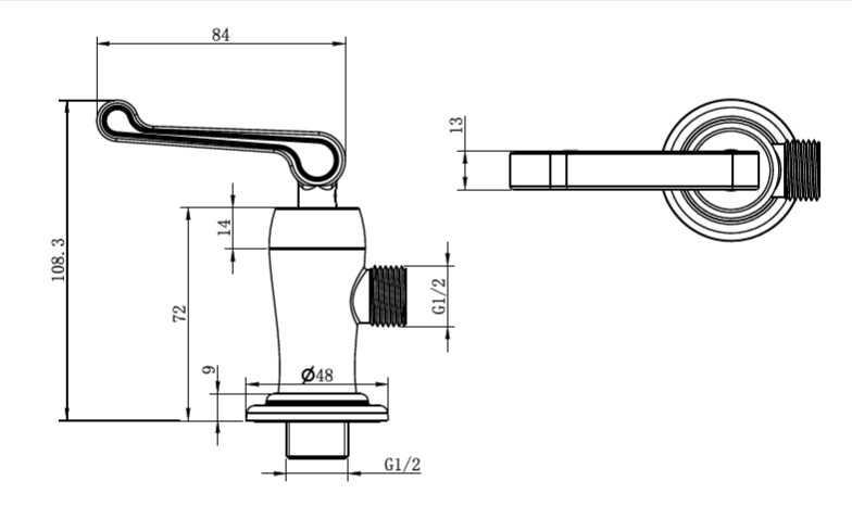 BRASS ANGLE VALVE WITH BRASS FLANGE - AQUANT -  ( BRUSHED GOLD - HERITAGE - 0x15 mm - 0inchX0.6inch )