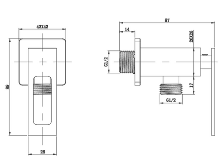 BRASS ANGLE VALVE WITH BRASS FLANGE - AQUANT -  ( CRYSTAL SERIES -  - 0x15 mm - 0inchX0.6inch )