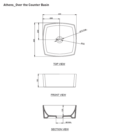 WASH BASIN TABLE TOP ATHENS - HINDWARE -  ( STAR WHITE - ATHENS - 400x400 mm - 16inchX16inch )