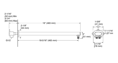 2 FUNCTION WALL MOUNTED RAINHEAD ARM W/CONS - KOHLER PREMIUM -  ( BRUSHED BRONZE - PREMIUM - 0x482 mm - 0inchX19inch )