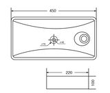 TABLE / WALL MOUNTED CERAMIC WASH BASIN WITH SIDE TAP HOLE RECTANGULAR SHAPE - AQUANT -  ( WHITE -  - 450x220x110 mm - 18inchX8.8inchX4.4inch )