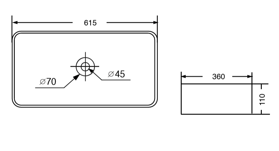 TABLE MOUNTD W/B W/POP UP WASTE CUPLING - AQUANT -  ( MARQUINA GLOSSY FINISH -  - 615x360 mm - 25inchX15inch )