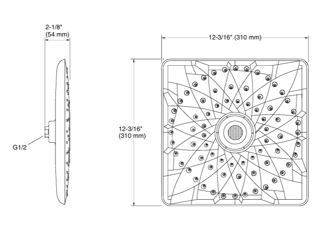 RAIN MAX SQUARE RH DUAL CORE SHOWER HEAD - KOHLER PREMIUM -  ( BRUSHED BRONZE - PREMIUM - 305x305 mm - 12inchX12inch )