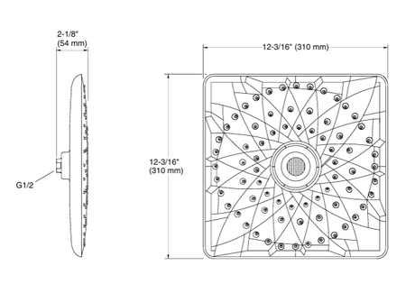 RAIN MAX SQUARE RH DUAL CORE SHOWER HEAD - KOHLER PREMIUM -  ( BRUSHED BRONZE - PREMIUM - 305x305 mm - 12inchX12inch )