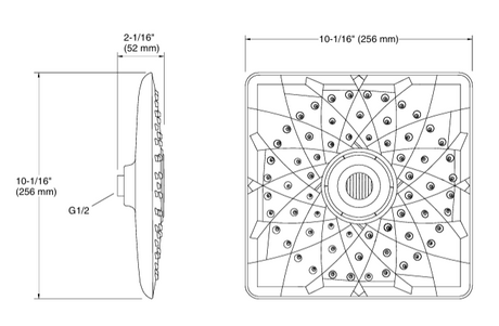 RAIN MAX SQUARE RH DUAL CORE SHOWER HEAD - KOHLER PREMIUM -  ( FRENCH GOLD - PREMIUM - 254x254 mm - 10inchX10inch )