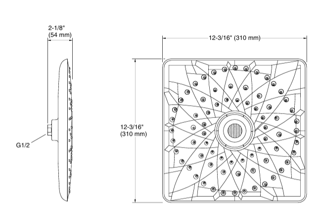 RAIN MAX SQUARE RH DUAL CORE SHOWER HEAD - KOHLER PREMIUM -  ( ROSE GOLD - PREMIUM - 305x305 mm - 12inchX12inch )