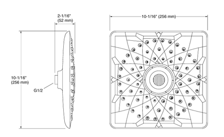 RAIN MAX SQUARE RH DUAL CORE SHOWERHEAD - KOHLER PREMIUM -  ( BLACK MATT - PREMIUM - 256x256 mm - 10.2inchX10.2inch )