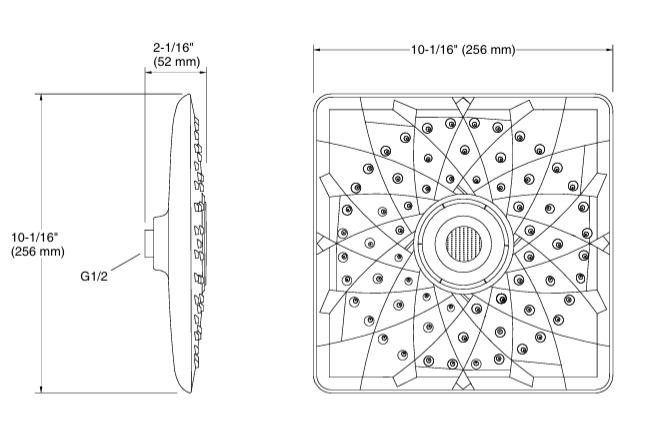 RAIN MAX SQUARE RH DUAL CORE SHOWERHEAD - KOHLER PREMIUM - ( ROSE GOLD - PREMIUM - 256x256 mm - 10inchX10inch )