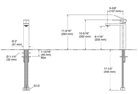 PARALLEL-SL B.MIXER TALL W/PIPES - KOHLER PREMIUM -  ( ROSE GOLD - PREMIUM - 0x15 mm - 0inchX0.5inch )