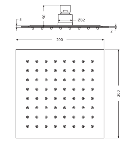 ULTRA THIN SHOWER 200 MM SQUARE - HINDWARE FAUCETS -  ( POLISHED CHROME - GEOMETRIC SHOWERS - 200x200 mm - 7.9inchX7.9inch )