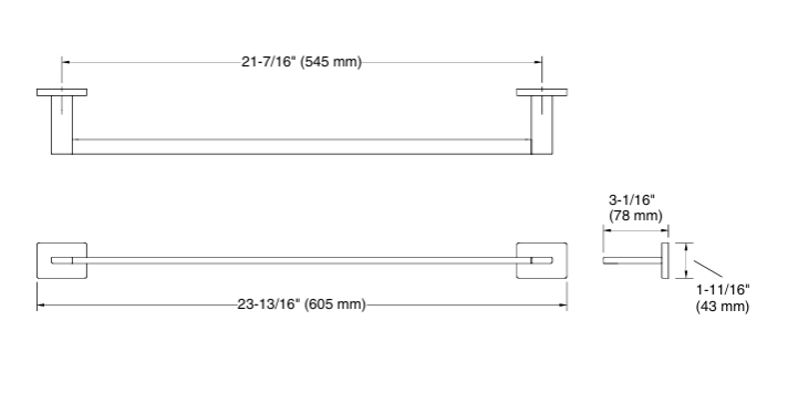 COMPLEMENTARY-SQ SINGLE TOWEL BAR - KOHLER POPULAR -  ( POLISHED CHROME - POPULAR - 0x610 mm - 0inchX24inch )