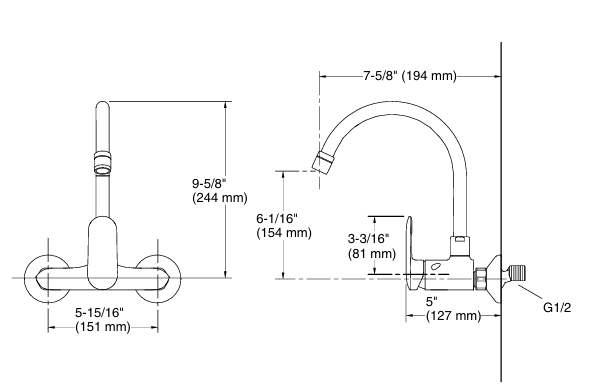 KUMIN 2H WM KITCHEN MIXER - KOHLER POPULAR - ( POLISHED CHROME - POPULAR - 0x15 mm - 0inchX0.5inch )