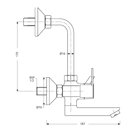 WALL MIXER WITH 115MM LONG BEND PIPE - HINDWARE FAUCETS -  ( POLISHED CHROME - ASPIRO - 0x0 mm - 0inchX0inch )