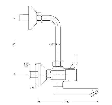 WALL MIXER WITH 115MM LONG BEND PIPE - HINDWARE FAUCETS -  ( POLISHED CHROME - ASPIRO - 0x0 mm - 0inchX0inch )