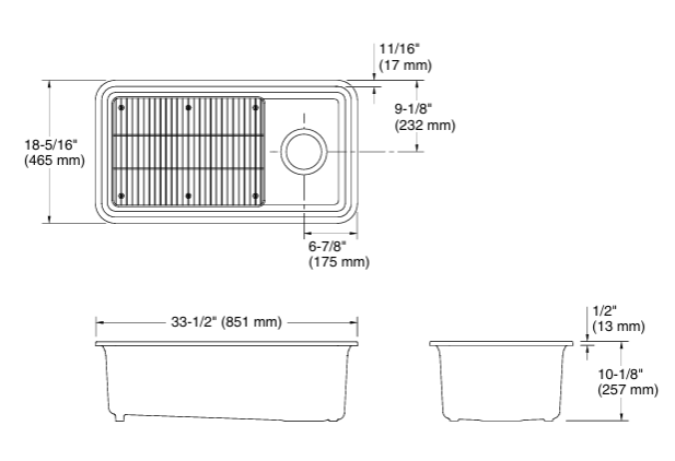 CAIRN NEOROC QUARTZ UNDERMNT SINGLE BASIN SINK W/RACK - KOHLER LUXURY -  ( MATTE GRAPHITE - LUXURY - 851x465 mm - 34inchX18.6inch )