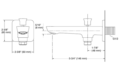 FORE BATH SPOUT W/DIVERTER - KOHLER POPULAR -  ( POLISHED CHROME - POPULAR - 0x15 mm - 0.5inchX0.6inch )