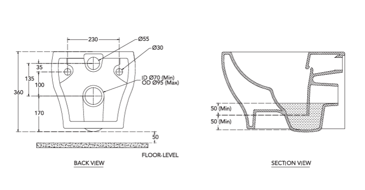 EWC W/M ELEMENT PLUS W/SEAT COVER ( BOLT DISTANCE 9INCH)- HINDWARE -  ( MATTE PINE - ITALIAN - 540x360 mm - 21.6inchX14.4inch )