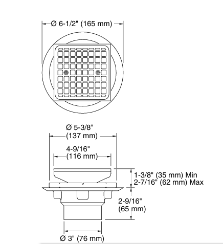 CLEARFLO SQUARE DESIGN TILE-IN SHOWER DRAIN - KOHLER LUXURY -  (  - LUXURY - 0x0 mm - 0inchx0inch )