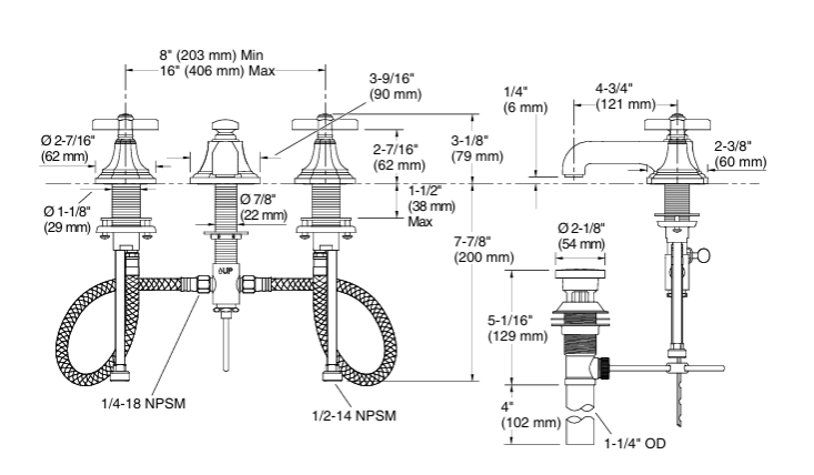 FOR TOWN SINK FAUCET, LOW SPOUT, CROSS HANDLES - KOHLER LUXURY -  ( CHROME - LUXURY - 0x0 mm - 0inchX0inch )