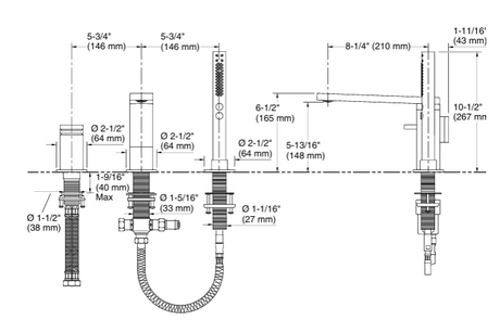 COMPOSED 3 HOLE BATH FILLER & HANDSHOWER - KOHLER LUXURY -  ( VIBRANT BRUSHED BRONZE - LUXURY - 0x0 mm - 0inchx0inch )