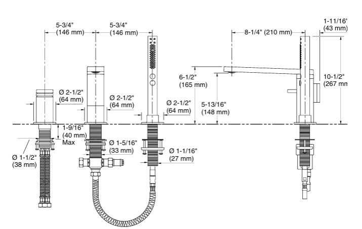 COMPOSED 3 HOLE BATH FILLER & HANDSHOWER - KOHLER LUXURY -  ( POLISHED CHROME - LUXURY - 0x0 mm - 0inchx0inch )