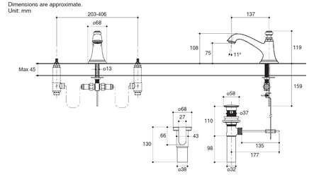 (O2S)ARTIFACTS WIDESPREAD LAV SPOUT, BELL - KOHLER LUXURY -  ( BRUSHED BRONZE - LUXURY - 0x15 mm - 0inchX0.6inch )
