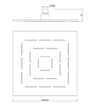(PRUN)MAZE SQUARE 9.5 - JAQUAR FAUCETS - ( GOLD - OVERHEAD SHOWER - 15x240 mm - 0.5inchX9.5inch )