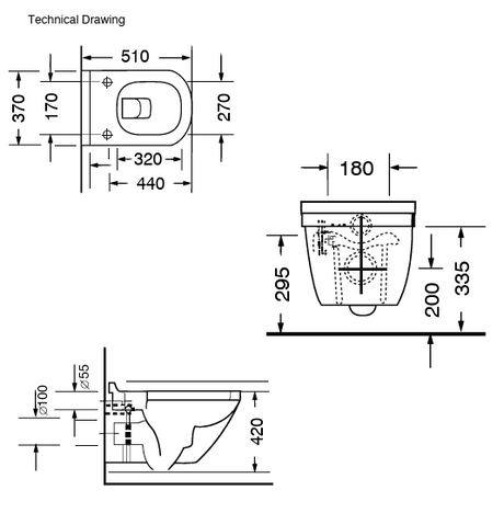WALL HUNG WC WITH SOFT CLOSE UF SLIM SEAT COVER - AQUANT -  ( WHITE -  - 510x420x370 mm - 20.4inchX16.8inchX14.8inch )