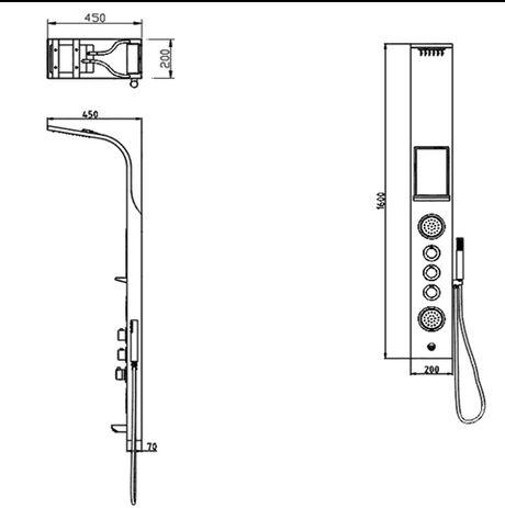 THERMO SHOWER PANEL W/BUTTON SPT - JAQUAR FAUCETS -  ( STAINLESS STEEL - SELFY -1600X200 mm - 64inchx8inch )