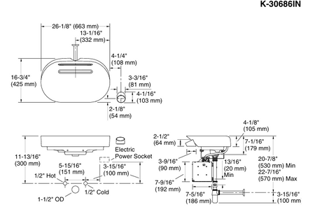 SVEDA VESSEL BATHROOM SINK W/ STEAM GENERATOR 1.6 KW - KOHLER LUXURY -  ( WHITE - LUXURY - 663X425 mm - 26.5inchX17inch )