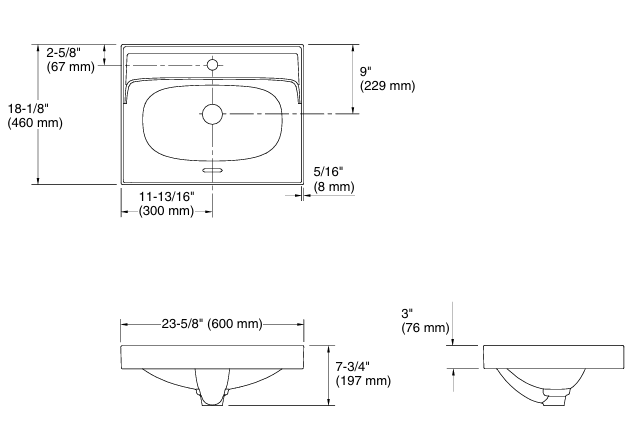 BRINK VESSEL W/DECK 600MM - KOHLER PREMIUM -  ( WHITE - PREMIUM - 600x460 mm - 24inchX16.4inch )
