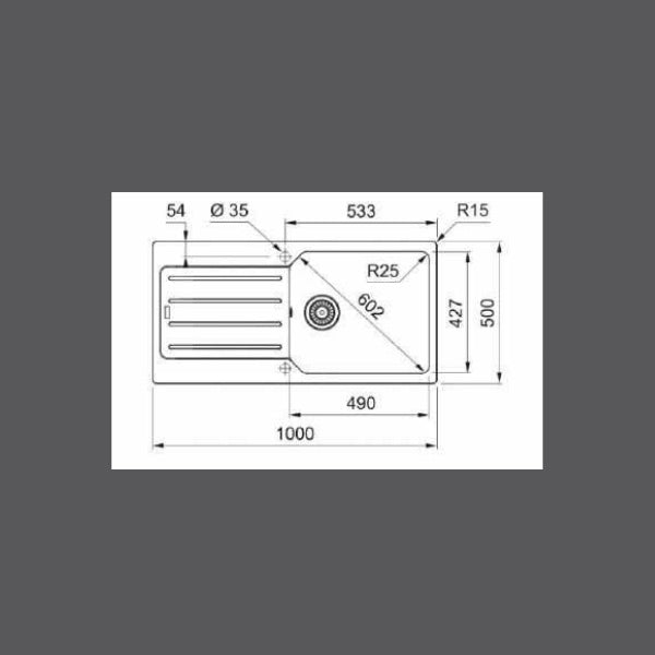 1 BOWL 611/211-100 31/2INCH WWK ND WRO - FRANKE -  ( STONE GREY - EURODOMO - 1000x500 mm - 40inchX20inch )