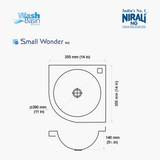 SS SINK CORNER WALL MOUNTED (DEPTH 5.5  )SMALL WONDER - NIRALI -  ( SATIN - WASH BASIN RANGE - 355x355 mm - 14inchX14inch )