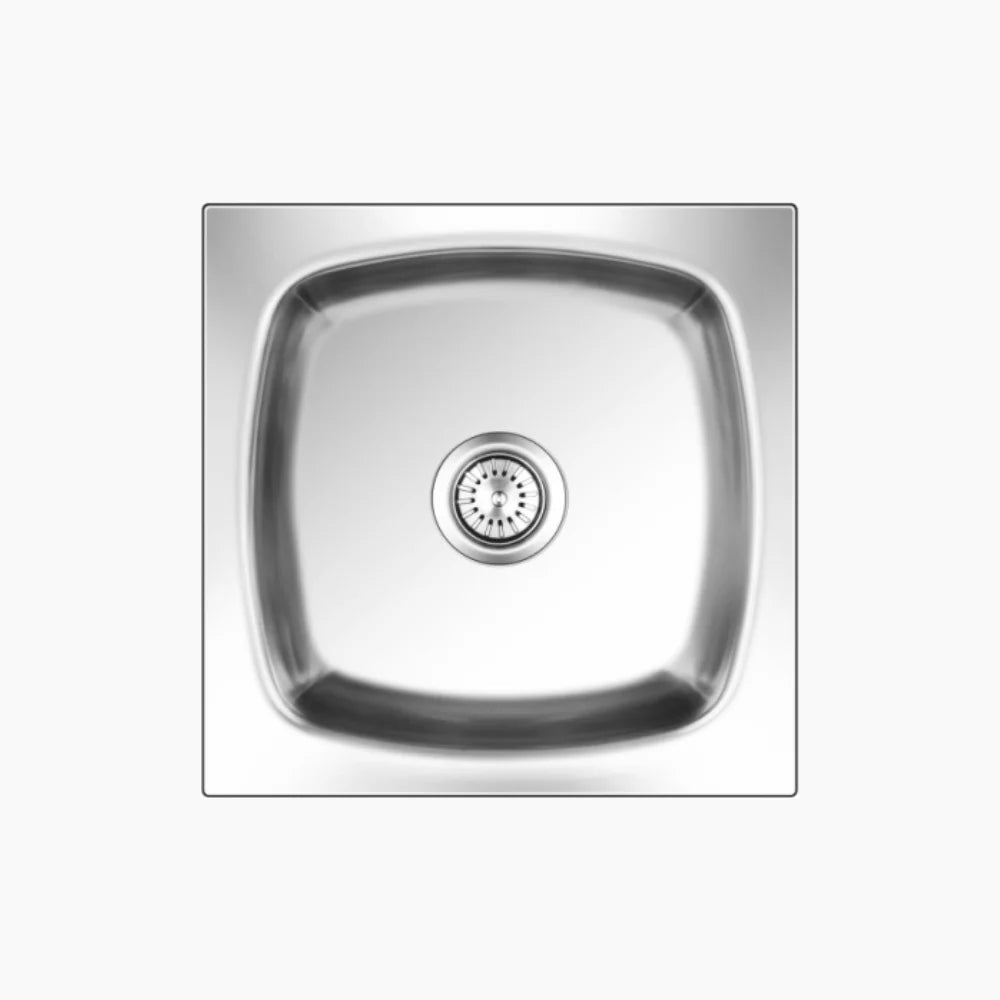 SS SINK 1.0 BOWL W/O DRAIN BOARD (DEPTH 7  )SQUARE PLAIN SMALL - NIRALI -  ( GLOSSY - POPULAR SINK RANGE - 432x432 mm - 17inchX17inch )