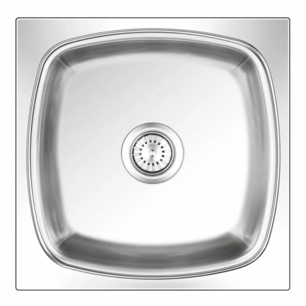 SS SINK 1.0 BOWL W/O DRAIN BOARD(DEPTH 8  ) SQUARE PLAIN DELUXE BIG - NIRALI -  ( SATIN - POPULAR SINK RANGE - 485x485 mm - 19inchX19inch )