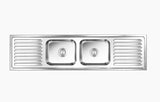 SS SINK 2.0 BOWL WITH 2 DRAIN BOAD (DEPTH 8  )SUPER ELEGANCE SMALL - NIRALI -  ( SATIN - POPULAR SINK RANGE - 1750x457 mm - 69inchX18inch )