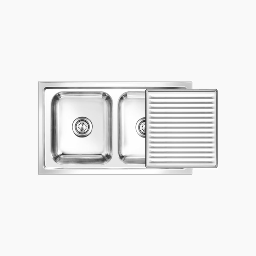 SS SINK 2.0 BOWL WITH SLIDING DRAINBOARD (DEPTH 9.5INCH)SUPER SILDER BIG - NIRALI -  ( SATIN - D SIGNO - 850x510 mm - 33.5inchX20inch )
