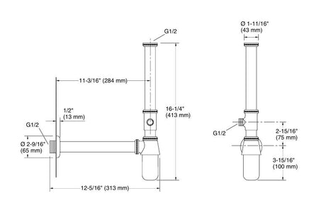 BOTTLE TRAP ASSEMBLY FOR SVEDA - KOHLER POPULAR -  ( POLISHED CHROME - POPULAR - 0x15 mm - 0inchX0.6inch )