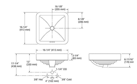 (PRUN)FOREFRONT-COUNT TOP W/BASIN W/OVERFLOW - KOHLER PREMIUM -  ( BLACK - PREMIUM - 413x413 mm - 16inchX16inch )