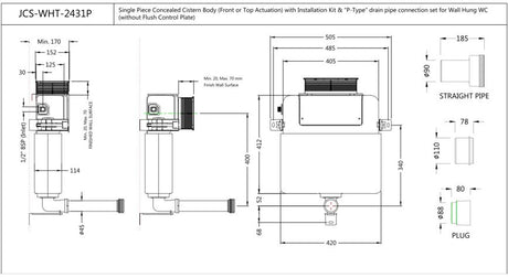 CONC.CIST 80MM WTH P DRAIN PIPE W/O FRAM - JAQUAR CISTERN -  ( WHITE -  - 0x0 mm - 0inchx0inch )
