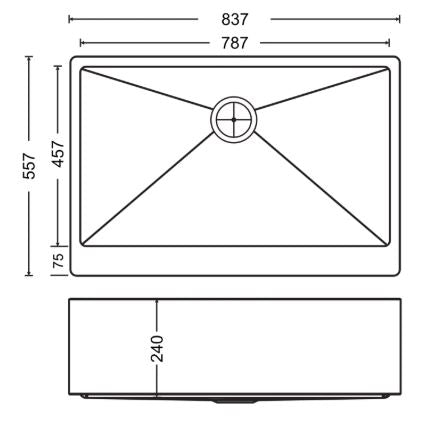 1 BOWL W/O DRAINBOARD (DEPTH 9INCH) THK 1.2MM - CARYSIL -  ( MATT FINISH - APPRON SINK - STRAIGHT - 837x577 mm - 33inchX22inch )
